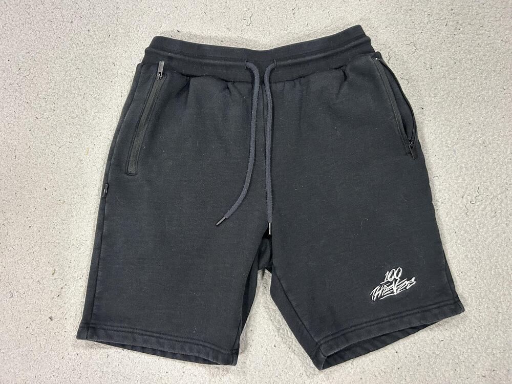 100 Thieves Sweat Shorts Mens Medium Black Fleece Zip Pocket Esports Gaming